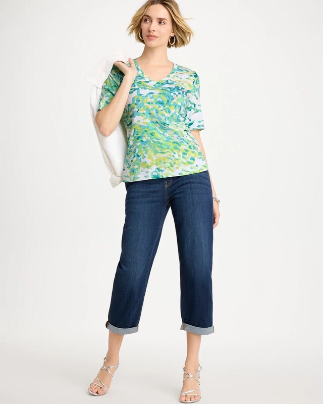 Pima Printed Elbow Sleeve Tee - image 2